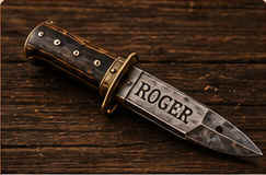 A Western knife with the name Roger engraved on the handle.
