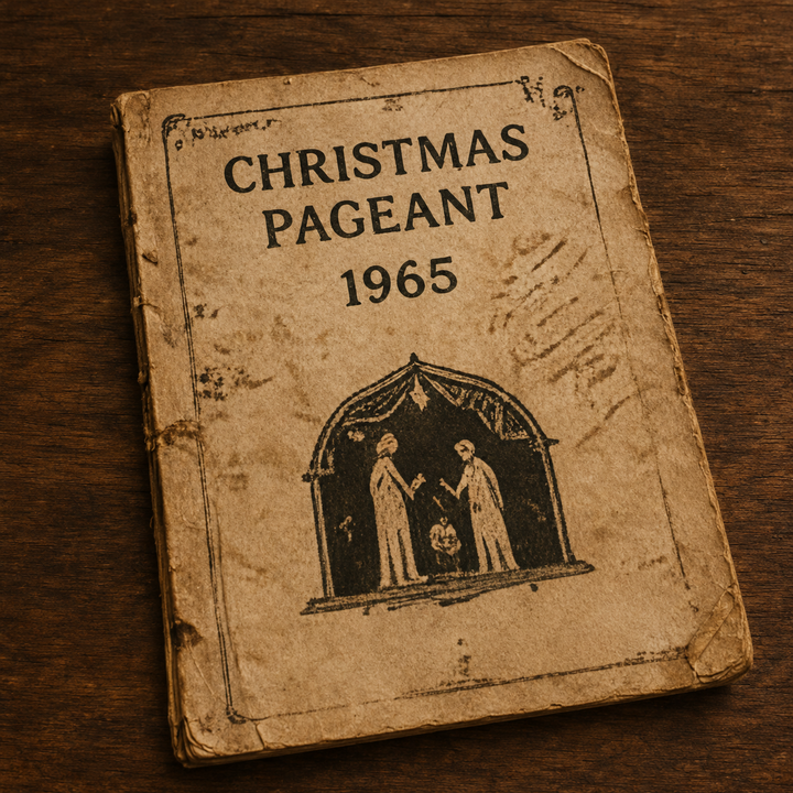 A creased 1965 Christmas pageant program with handwritten marks.